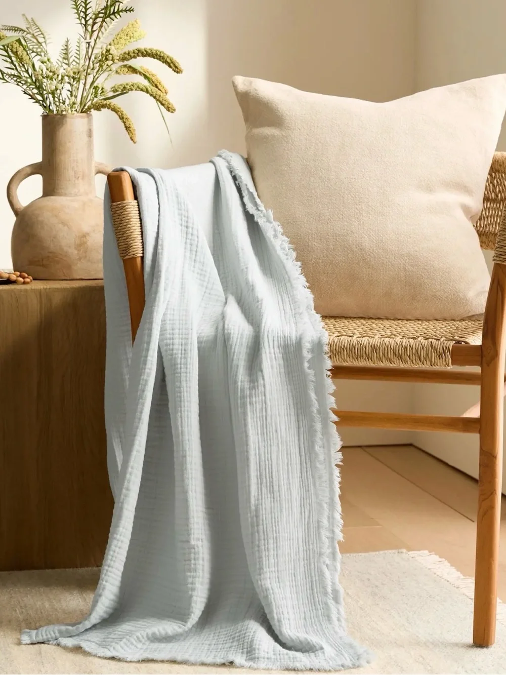 Quince Organic Cotton Gauze Throw in Mist, NEW